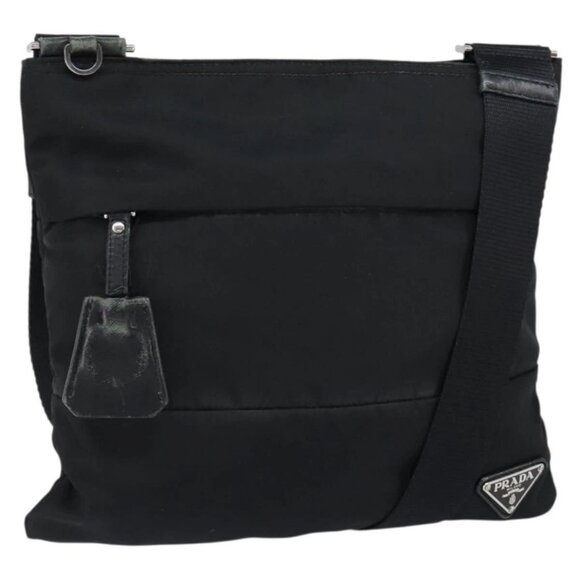 PRADA Shoulder Bag Nylon Black Silver Auth